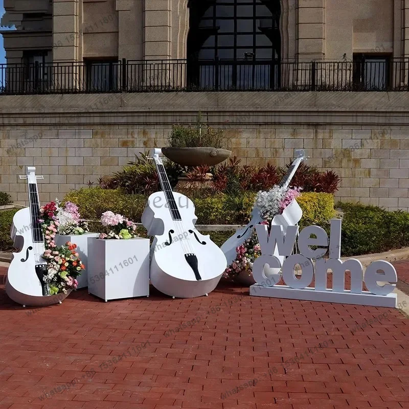 zj Outdoor creative cello sculpture flower box ornament garden community sales office decoration opening wedding props