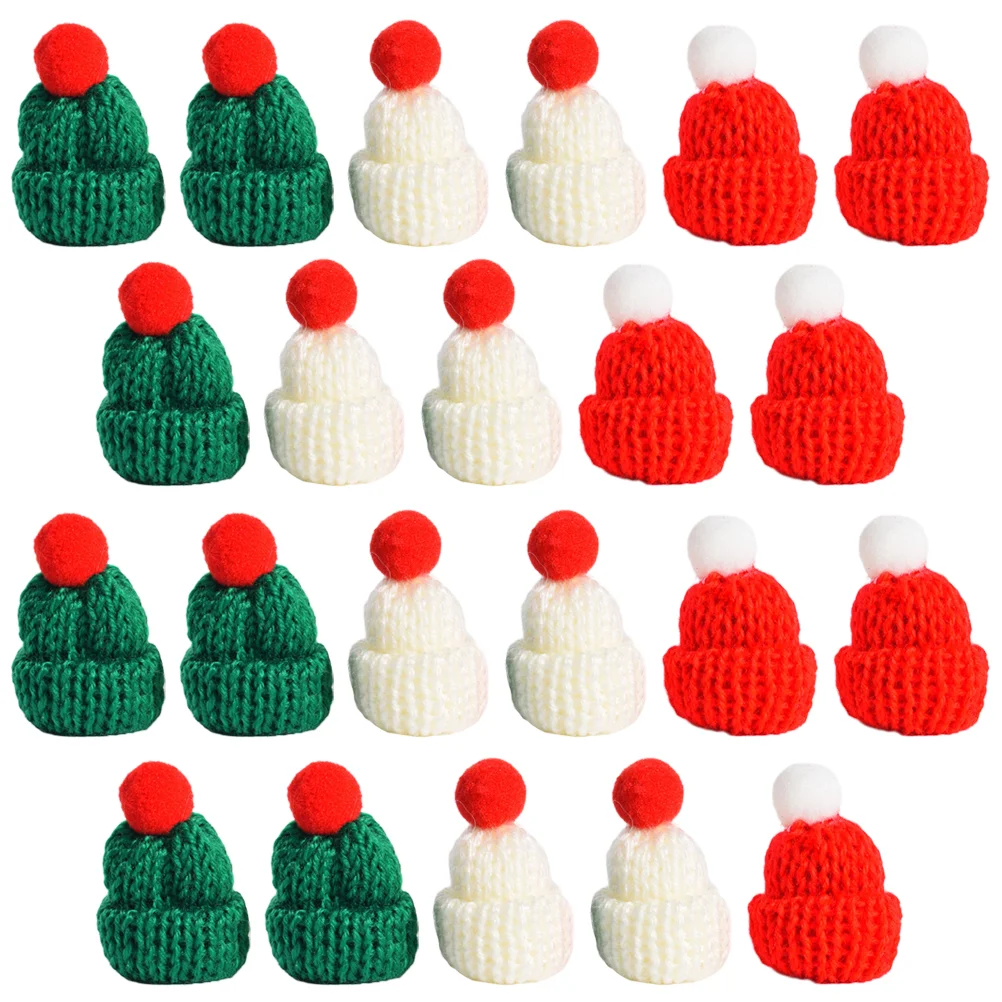 

24 Pcs Woolen Beanie Mini Knitting Hats Tiny Kitting for Crafts Christmas Xmas Tree Ornaments