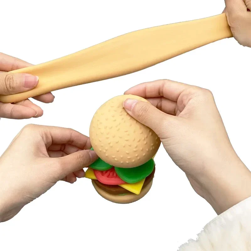 Hamburguesa de simulación creativa, juguetes para aliviar el estrés, juego combinado de comida divertida, juguete para apretar con pellizco blando, hamburguesa hecha a mano DIY