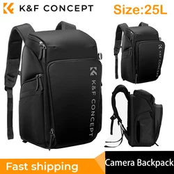 K&F Concept Camera Backpack Travel Outdoor 25L Camera Bags for Photographers Large Capacity with Raincover for Sony Canon Nikon