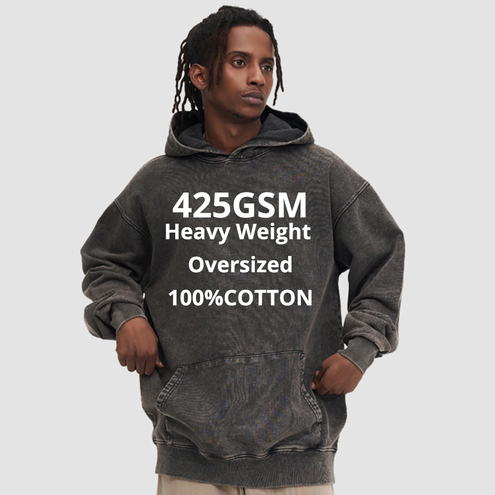 

Мужские оверсайз худи из 100% хлопка плотностью 425 г/м² с эффектом винтажной батик-отделки и кислотной стирки, с индивидуальным дизайном и печатью логотипа, для уличной моды