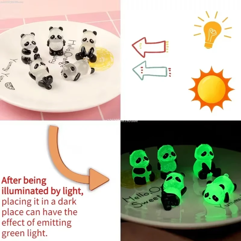 1Pcs/Set Glowing Panda Mini Figurines Miniature Panda Micro Landscape Ornament Glowing in Dark Miniature Flower Potted Decor view 6