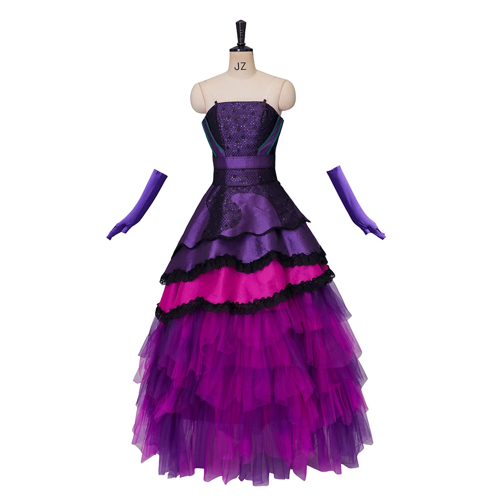 

Mal Cosplay Movie Costume Women's Gothic Purple Lolita Princess Dress with Gloves Halloween Carnival Party Queen Fancy Ball Gown