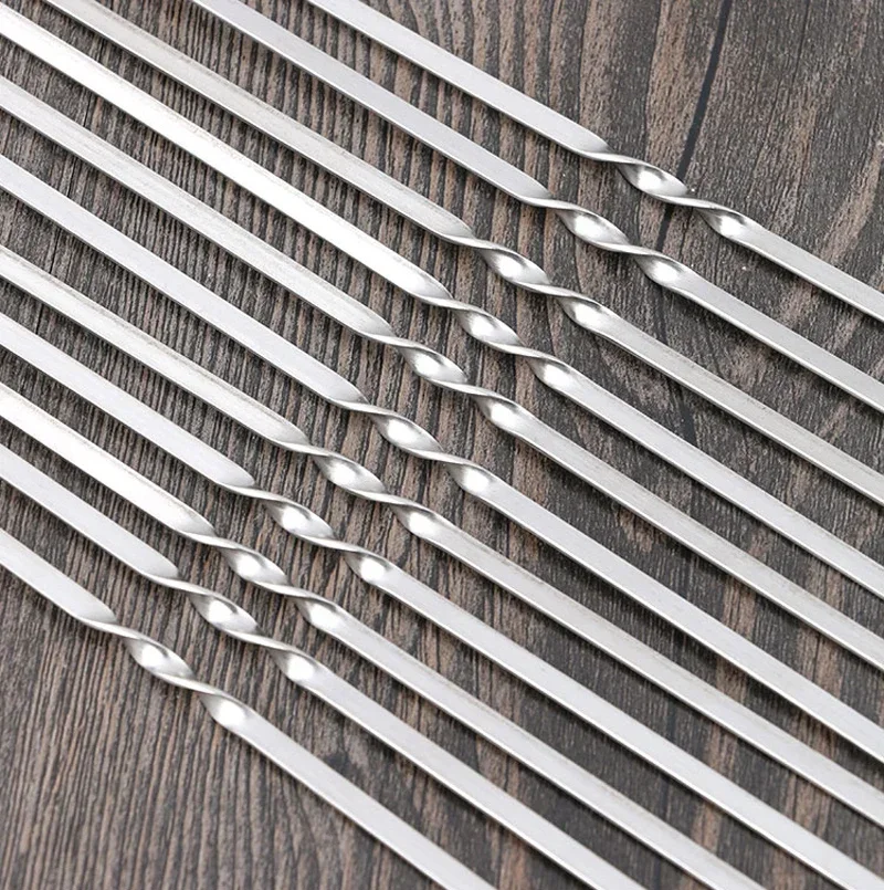 30/50/100pcs Stainless Steel BBQ Skewers 28.5cm Flat BBQ Stick Reusable Barbecue Roasting Needle Forks Outdoor Camping BBQ Tools