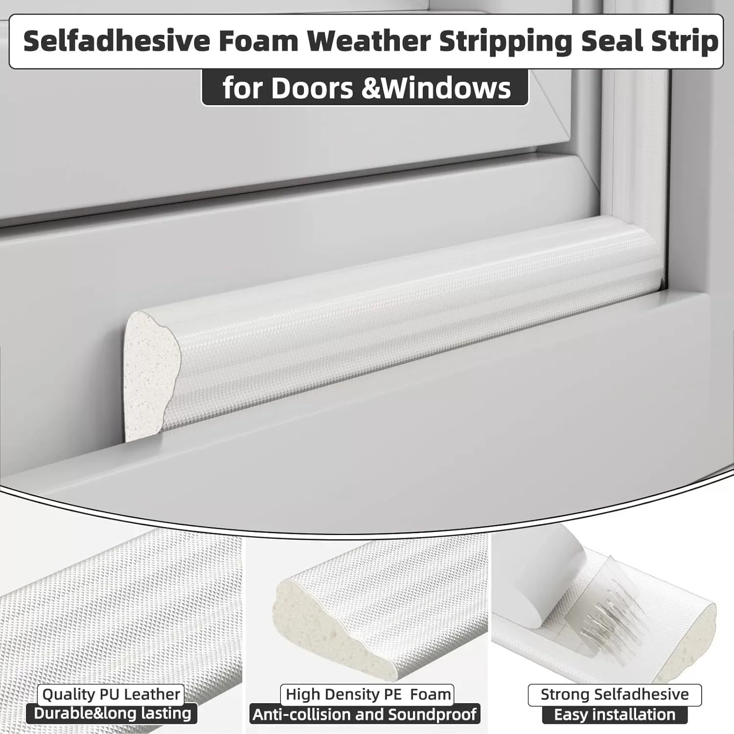 New Door Window Sealing Strip Soundproof  Noise Self-Adhesive Draught Exclude PU Foam Weather Stripping Door Seal Gap Filler
