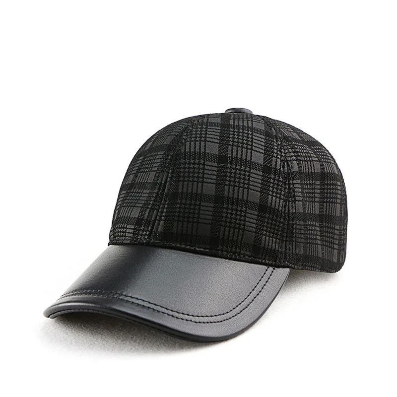 

Genuine Goat Leather Suede Plaid Figure Fashion High Grade Rider Style Visor Women Men Baseball Cap Outdoor Snapback Leisure Hat