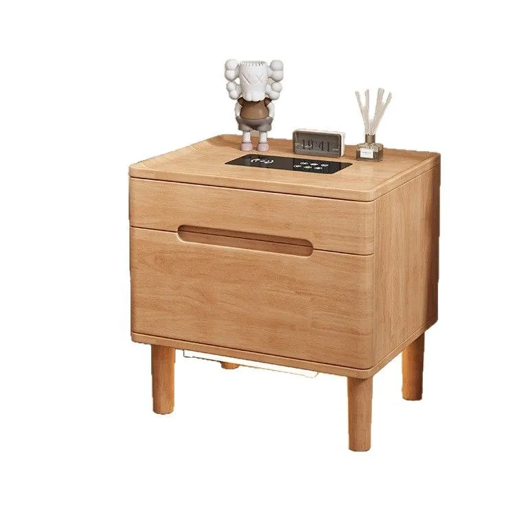 Smart bedside table household all solid wood wireless charging multi-functional small side cabinet night light integrated