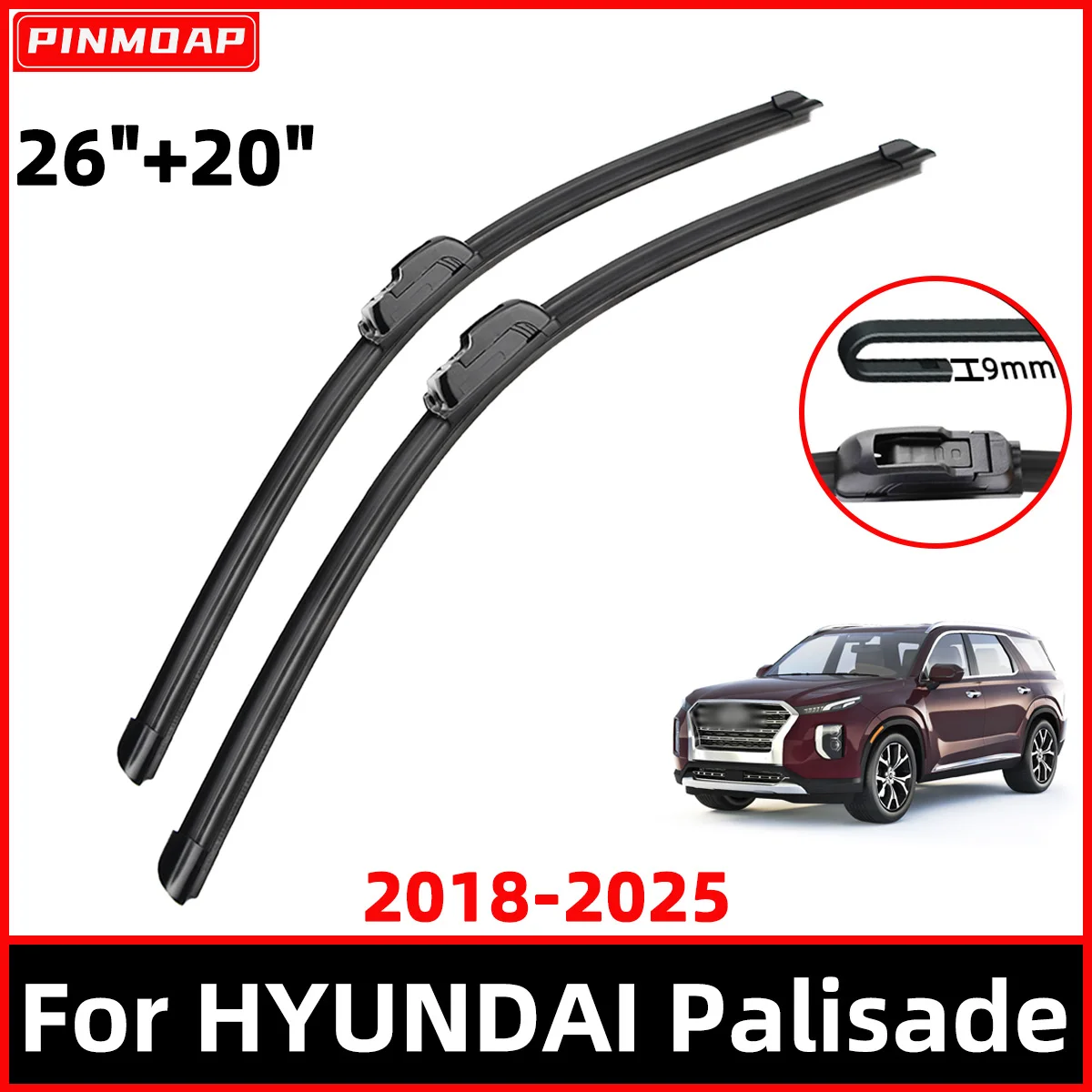 

Щетки стеклоочистителя PINMOAP, 2 шт., подходят для HYUNDAI Palisade 2018-2025, 26"+20", резиновые щетки-стрипы, 2019, 2021, 2022, 2023, 2024