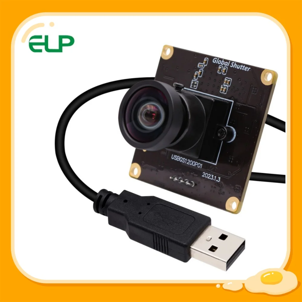 ELP Global Shutter 1080P 90fps USB Camera Module AR0234 Color CMOS Mini Webcam with No Distortion Lens UVC Plug&Play for PC