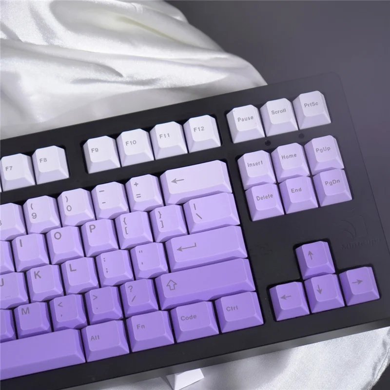 Imagem -05 - Material Pbt Teclado Mecânico Keycaps Top e Side Gravado Sublimação de Tintura Gradiente Roxo Perfil Cereja 125 Chaves