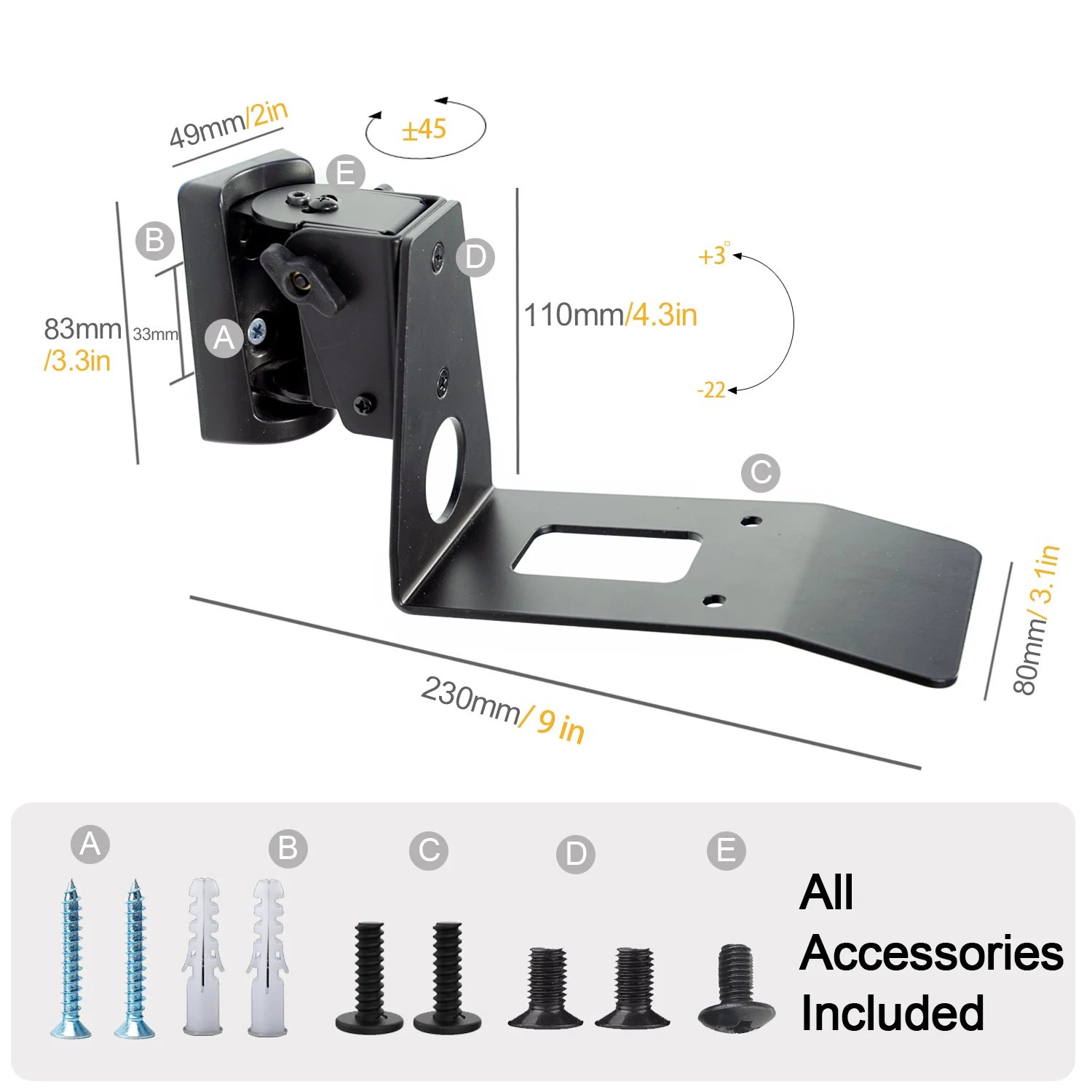 Monzlteck Sonos Era 300 Wandhalterung – Vollmetall, hochbelastbarer Stahl, verstellbarer Winkel (-22°) ° bis 3 ° Neigung, ±45 ° Drehbar) – Detail 2