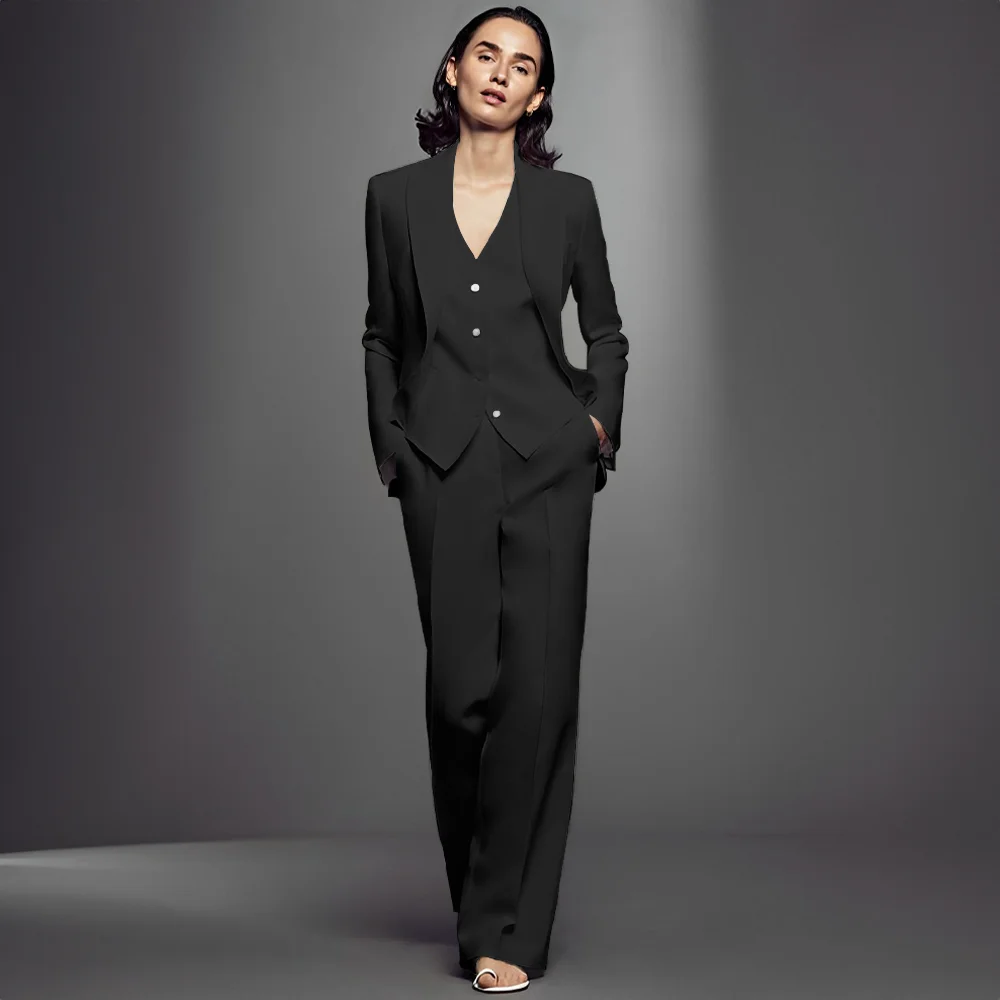 3-Piece Office Workwear Set for Women, Slim Suit with Trousers, Vest, Jacket, Ideal for Formal Events