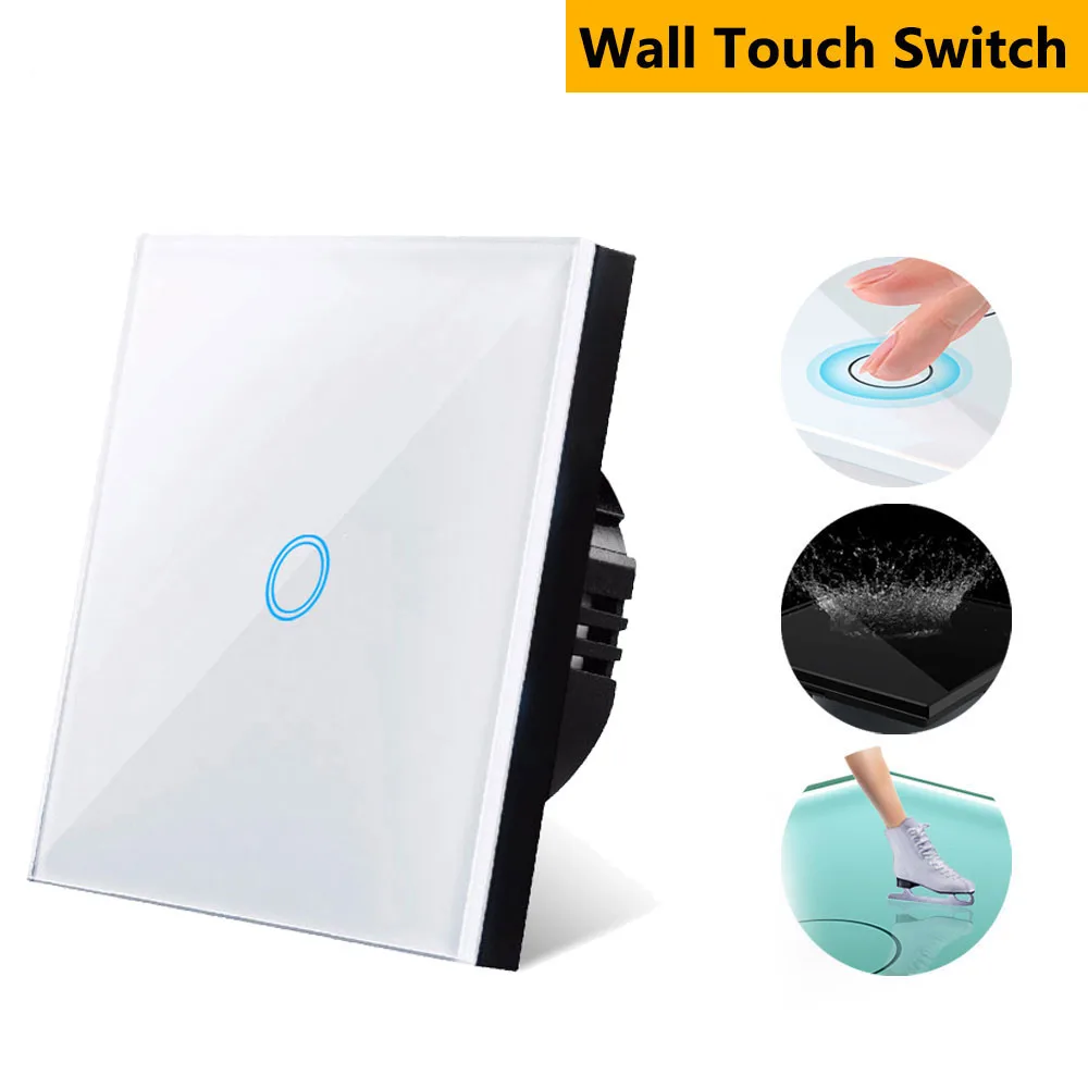 AXUS EU Standard Touch Switch Wall Light Switch Crystal Tempered Glass Panel AC100-240V 1/2/3 Gang Button LED Touch Switch