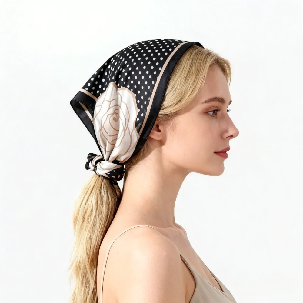 

Шарф-хиджаб из полиэстера с принтом в горошек и камелиями, 68 см, весенне-летний, высококачественный, универсальный, простой, женский, люксовый