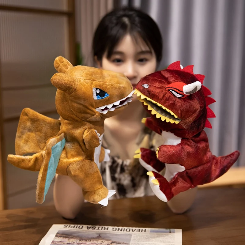 25cm Dinosaurus Pluche Marionet Cartoon Velociraptor Charizard Dier Plushie Klein Vertel Verhaal Prop Interactief Cadeau