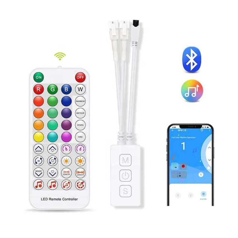SP611E BlueTooth Music Sync Controller Remote Control Dual Signal Output Pixel LED Controller for Addressable Strip Light