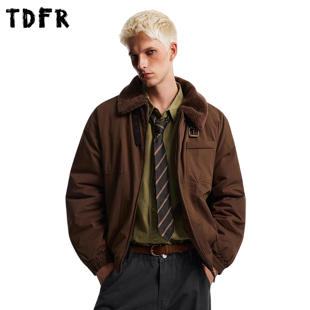 

Zipper Pocket Cargo Quilted Jacket Mens Winter Retro Safari Style Stand Collar Long Sleeve Thick Outerwear Man