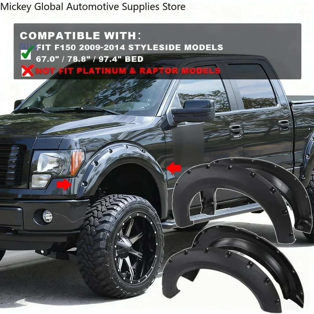 Car Fender Flares For 2009-2014 Ford F150 Fender Flares Heavy-Duty ABS Plastic Wheel Arch Covers upgraded version thicker wider