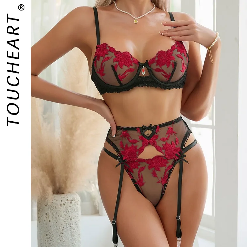 

Toucheart вышивка цветочный интересный сексуальный кружевной комплект нижнего белья со стальными кольцами тонкий глубокий прозрачный ажурный лоскутное нижнее белье