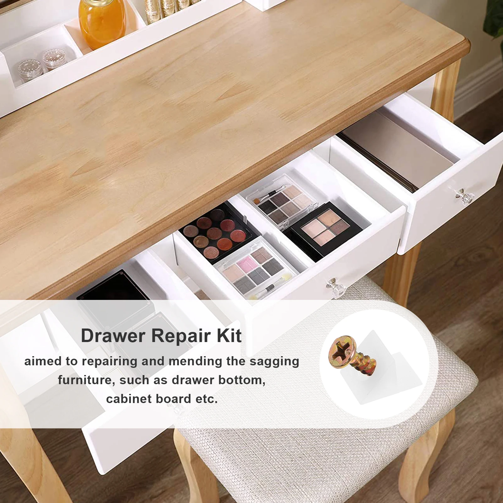 

50Pcs Drawer Repair Kit Plastic Sagging Wedges Furniture Bottom Reinforcement Iron Screws Cabinet Fixing Drawer Sagging Wedge