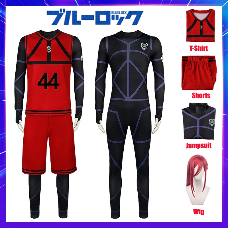 Blue Lock Cosplay Costume pour homme, Isagi, Bachira, Chigiri Stationary i Reo, Ness Wig, Bas, T-shirt, Short, Football Clothes, Game Anime