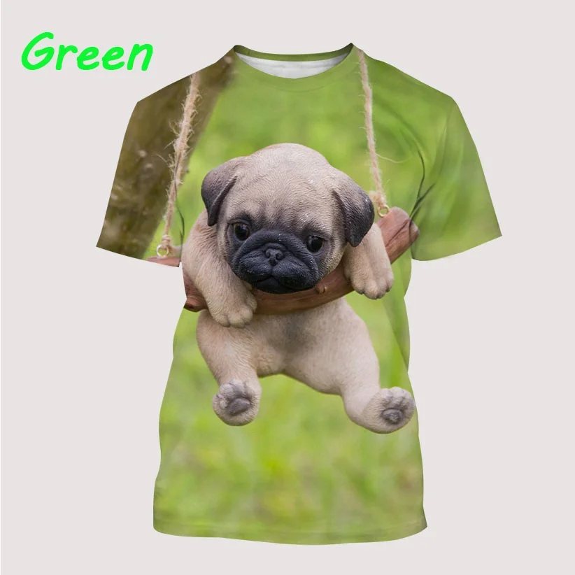 Unisex Men\'s T-shirt New Fashion Pug 3D Printed Short Sleeved T-Shirt Casual Personality Cool Sports T-shirt