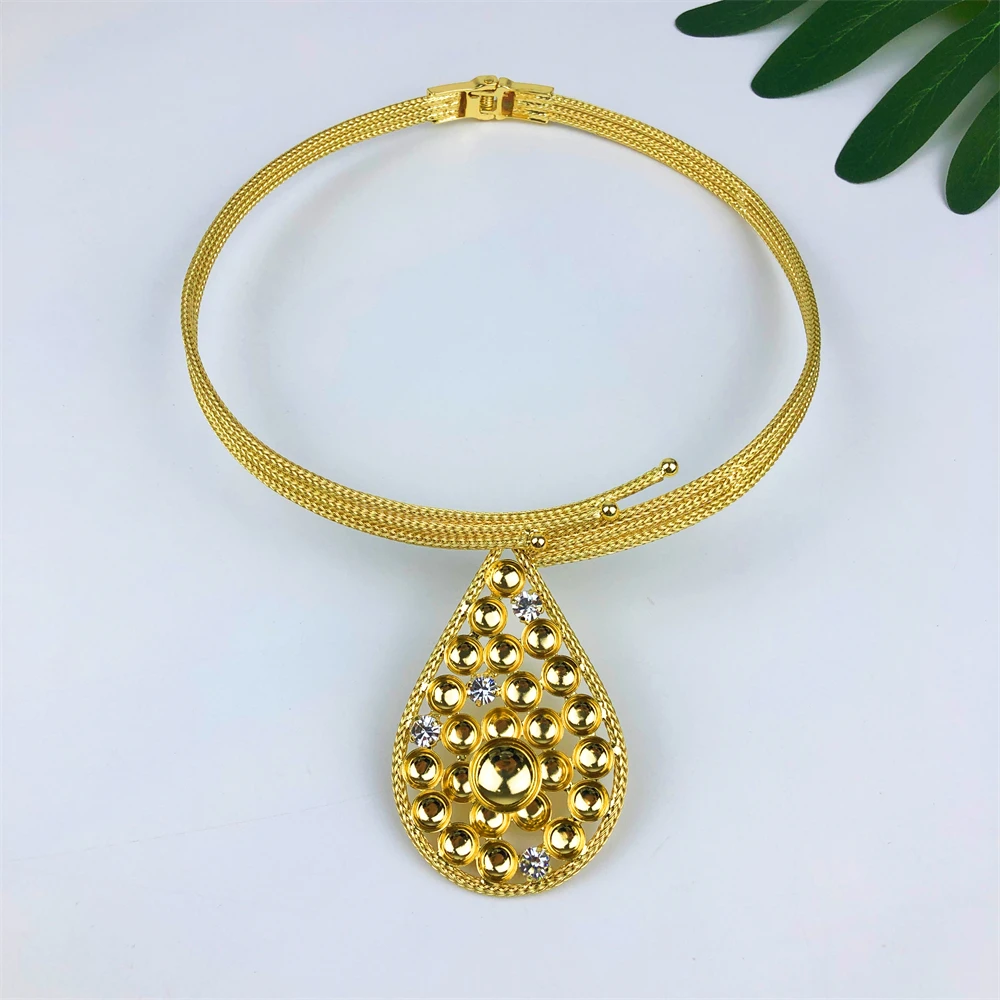 ESALE Golden Jewellery Sets 18K Gold Plated Jewelry Set Women Chunky Necklace Earring Bracelet Ring Italian Wedding Party Gifts - view 2