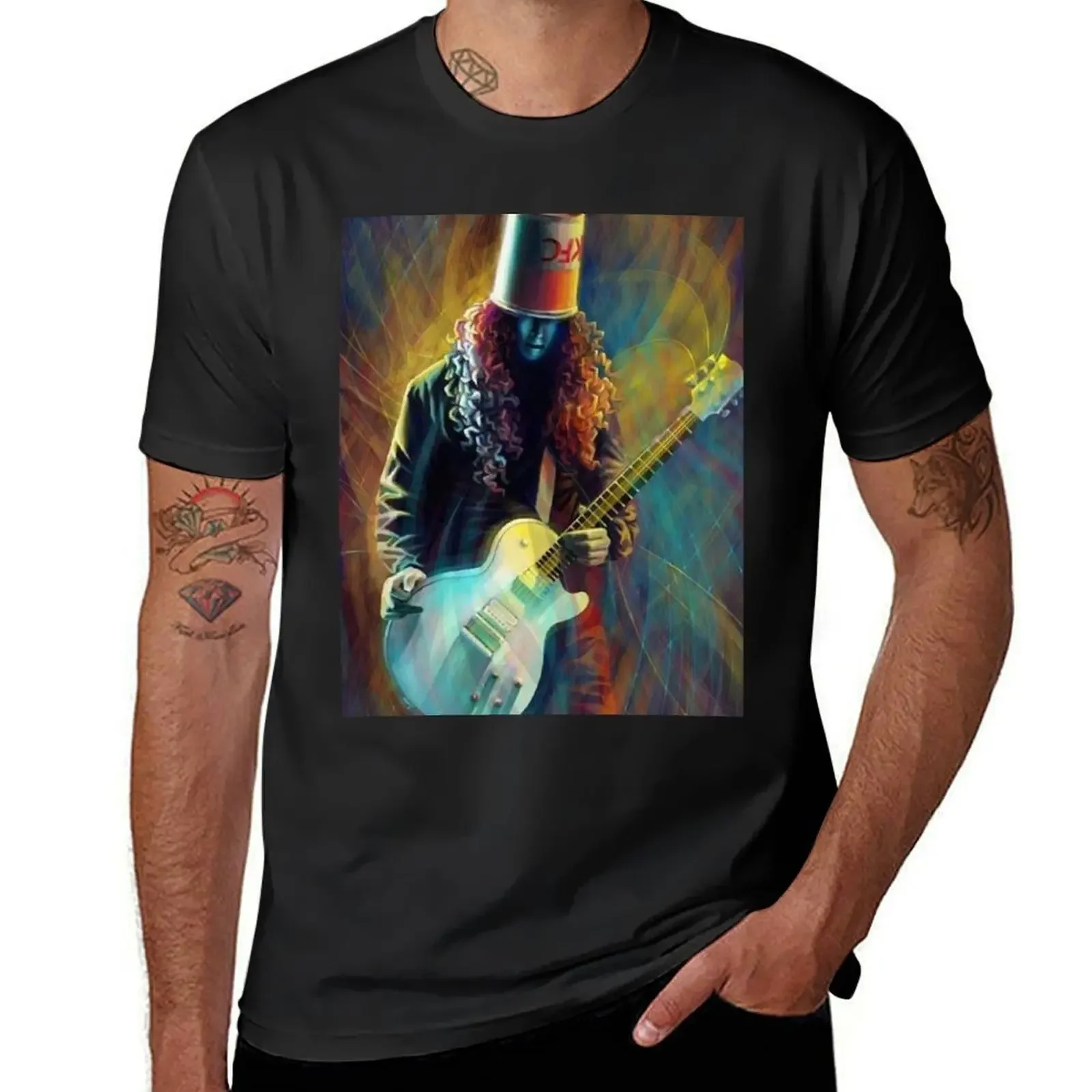 Buckethead art guitar T-Shirt graphics summer top korean fashion t shirts for men cotton