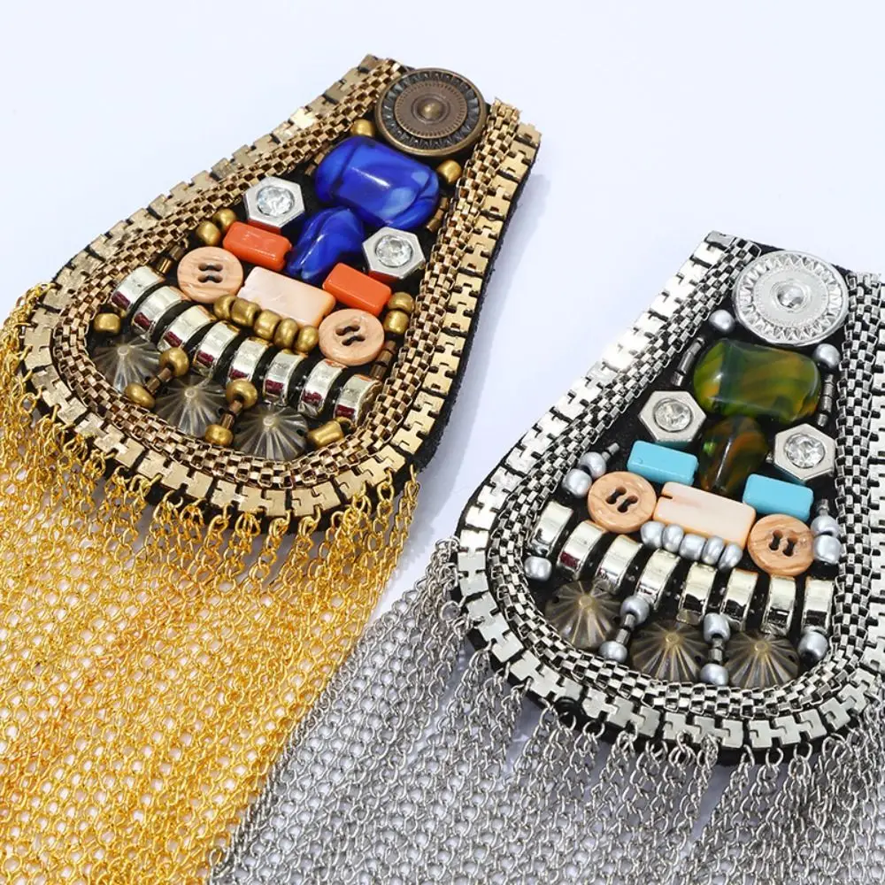 Exquisite Epaulet Tassel Chain Shoulder Board Brooch Punk Fringe Shoulder Mark Cool Badge Beads Epaulette Clothing Accessories