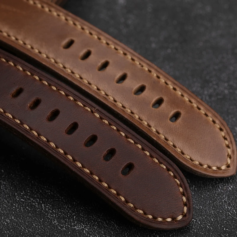 Handmade Holvin Cowhide Strap 20MM 22MM 24MM 26MM Foldable Brown Rough Wind Thick Genuine Leather Bracelet