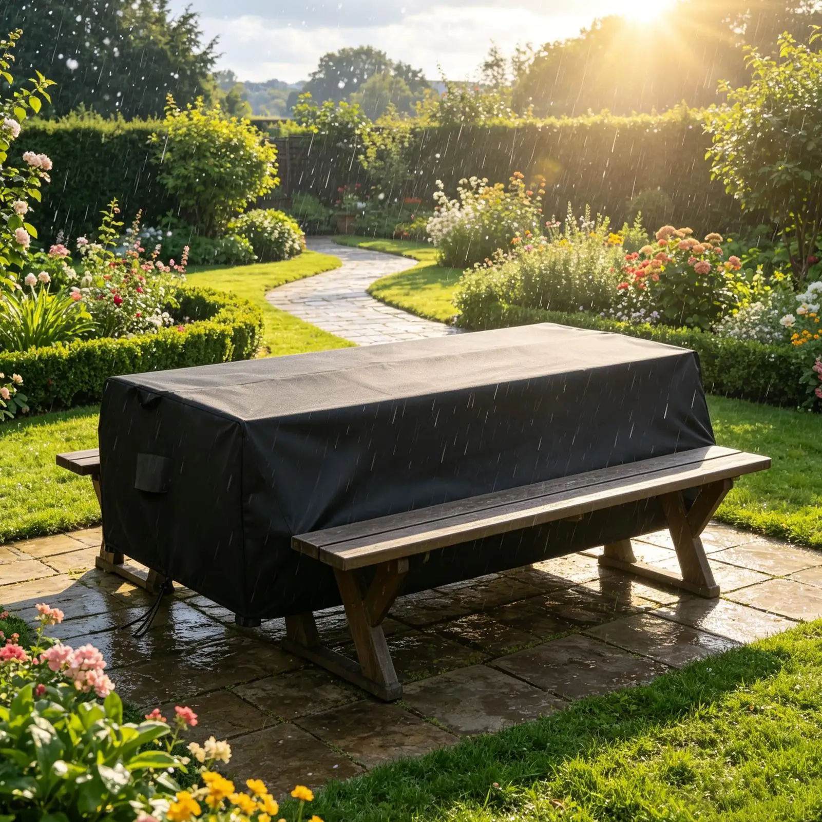 Camping Picnic Table Cover Waterproof Furniture Bench Protector Deck Table Protective Cover For Picnic Patio Deck Backyard