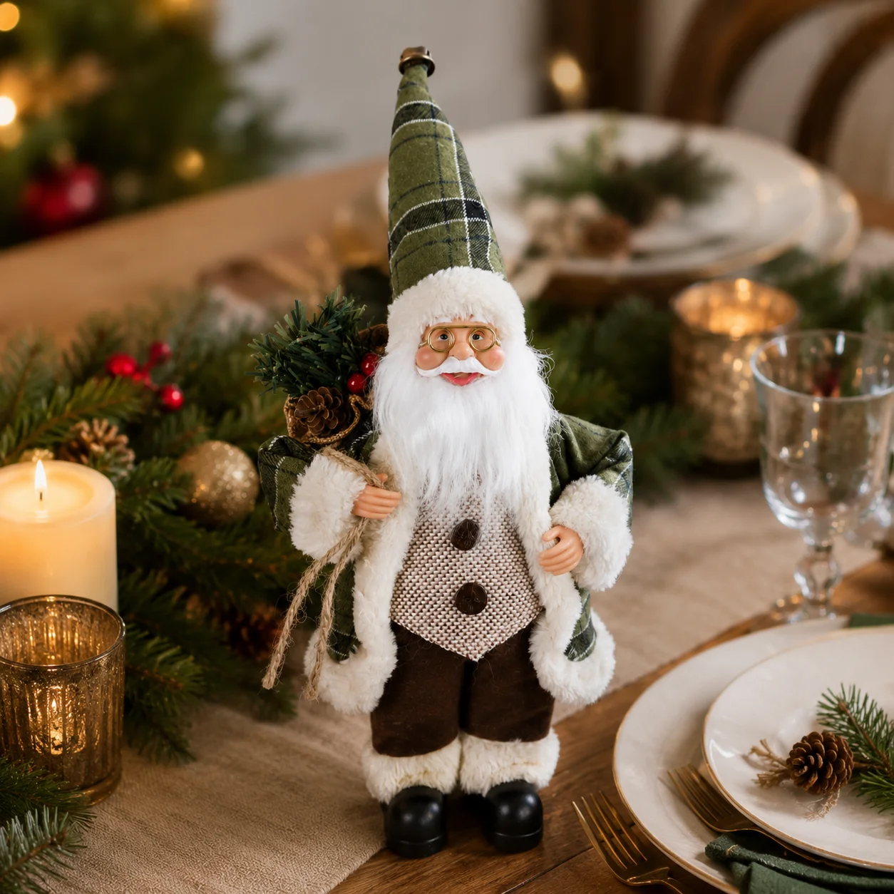 Home Textiles List - 30cm Plaid Santa Claus Figurine with