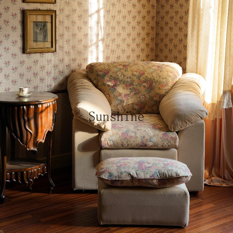 Removable and washable lazy retro floral French fabric single pedal sofa