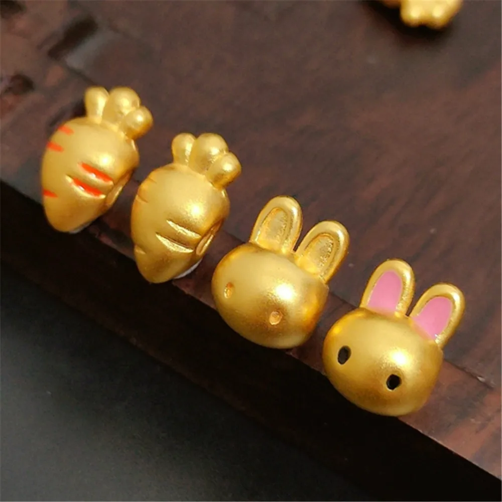 

Pure 999 24K Yellow Gold 3D Lucky Enamel Rabbit Radish Pendant