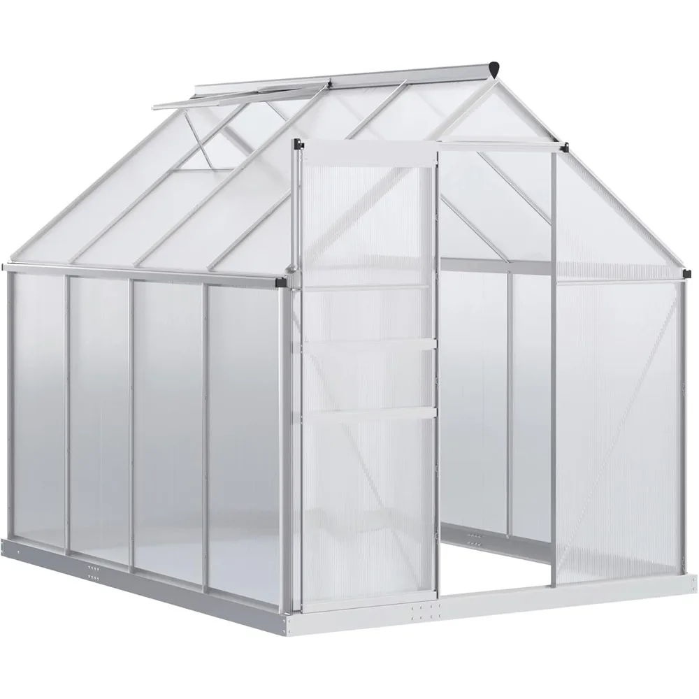 

Walk-in Polycarbonate Greenhouse, 6x8x6.5 Feet, with Adjustable Roof Vent and Heavy-Duty Aluminum Frame