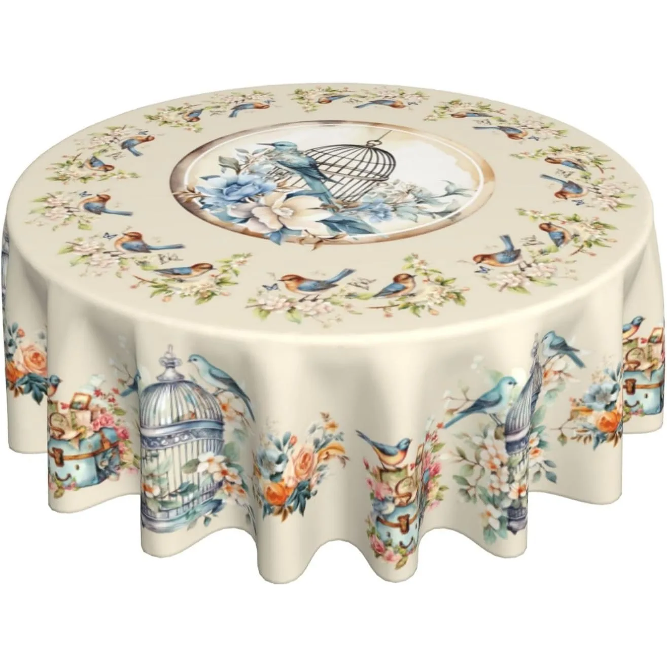 Mantel redondo de pájaro, mantel Floral, mantel impermeable para mesa de comedor, manteles coloridos para cocina, Patio