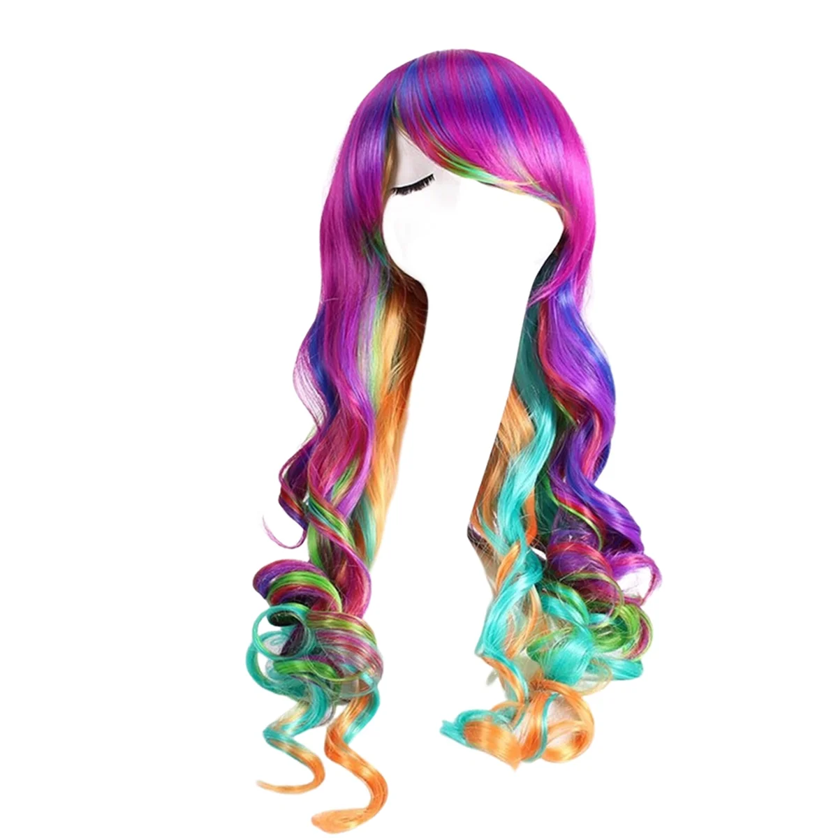 Colorful Long Curly Hair Wig Anime Cosplay Wig Female European and American Elegant Fashion Ladies Wig