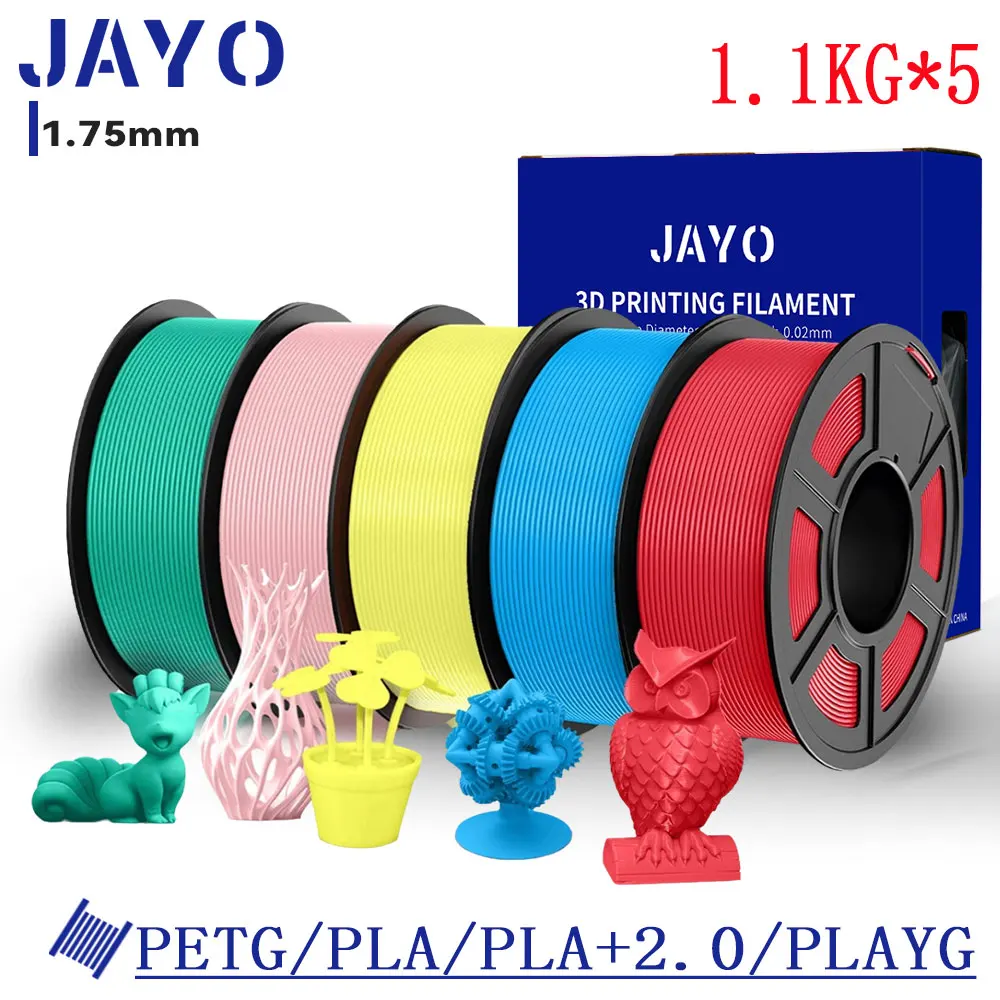 

3D-принтер JAYO PETG/PLA PLUS 2,0/PLA матовая/PLA нить 1,75 мм +/-0,02 мм 5 рулонов материалов для 3D-печати для 3D-принтера и 3D-ручки