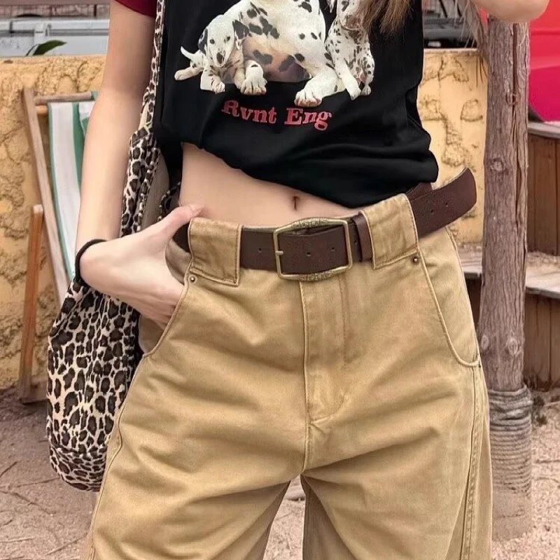 

Брюки-карго женские, унисекс, осенние, парусиновые, прямого кроя, шикарные, элегантные, во французском стиле, для городских прогулок, против морщин, удобные, легкие в уходе, пряные