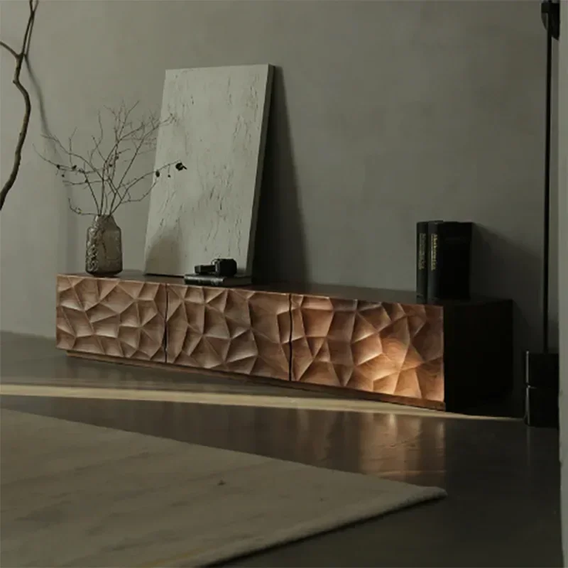 Mueble de TV de Madera Estilo Rústico Moderno de Mediados de Siglo, Mesa Baja para Sala de Estar