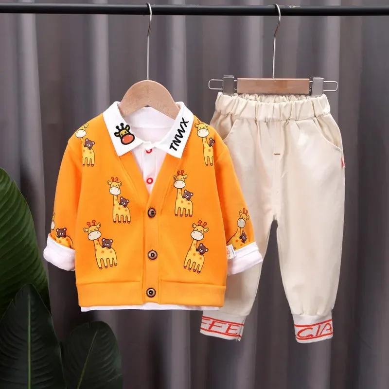 Children Wear Suit Spring Autumn Kids Boys Girls Giraffe Jacket Shirt Pants 3Pcs/Sets Baby Toddler Clothing Infant Sportswear