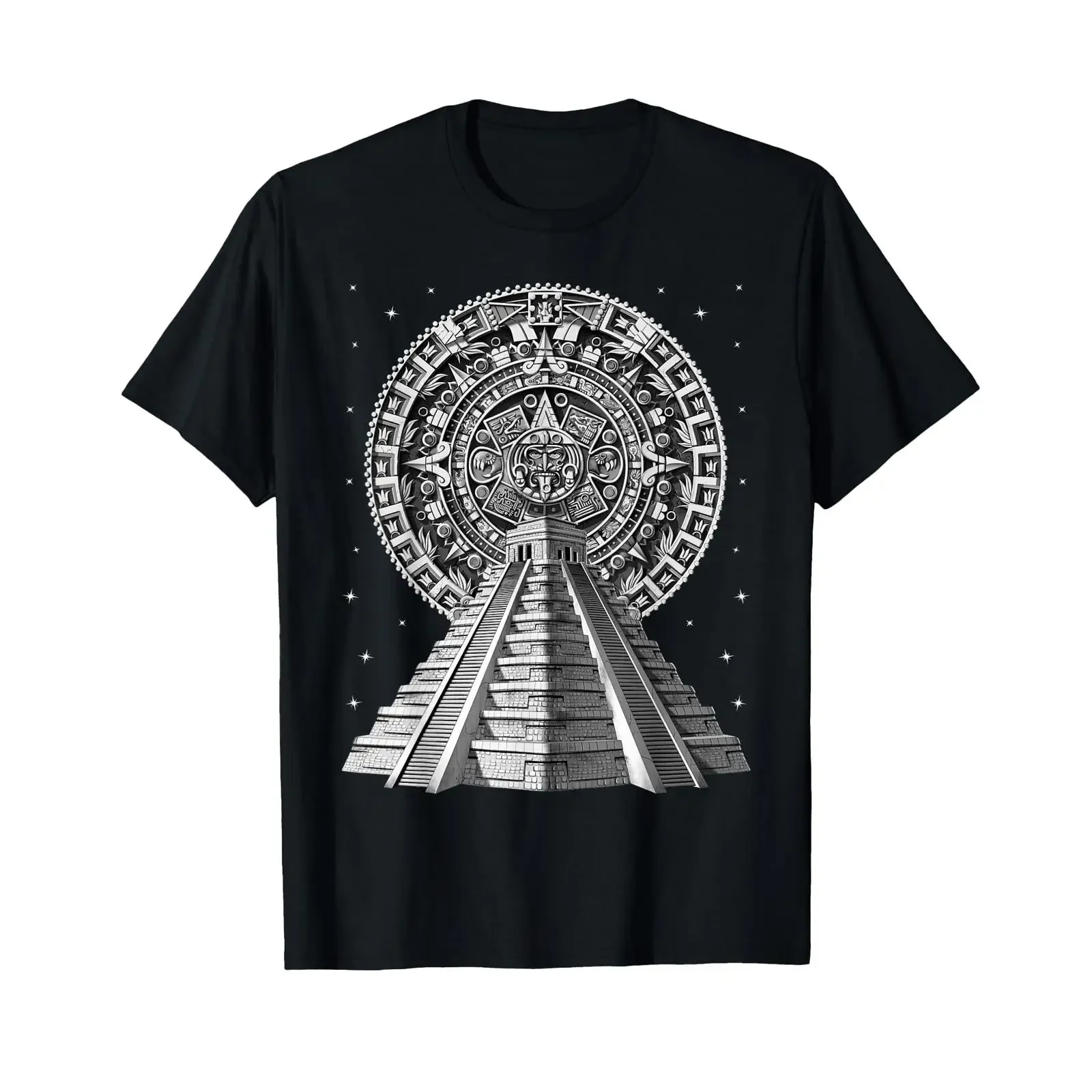 Aztec Pyramid Ancient Calendar Mayan Symbol T Shirt vintage Washed graphic Top For Everyday Wear Soft Unisex Slightly Versatile