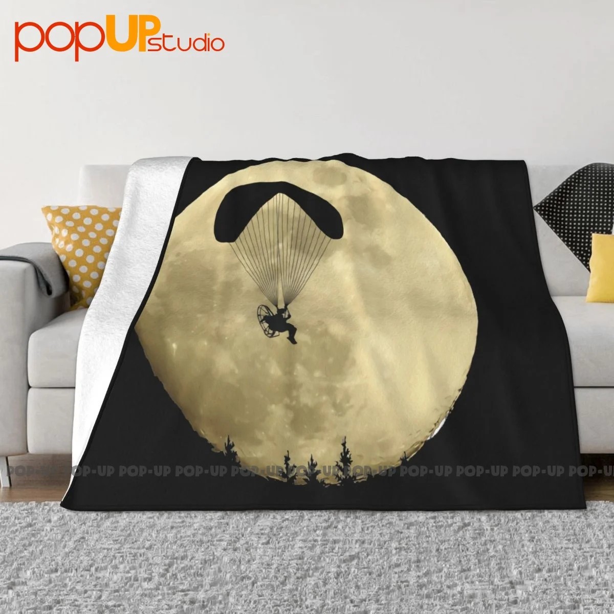 Paragliding Paramotor Powered Under A Full Moon Blanket Home Breathable Couch Blanket