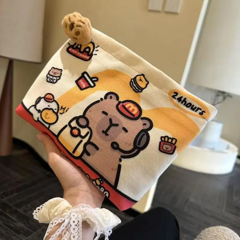 

New Cute Capybara Makeup Bag Cosmetic Bag Canvas Storage Bag Portable Travel Washing Bags