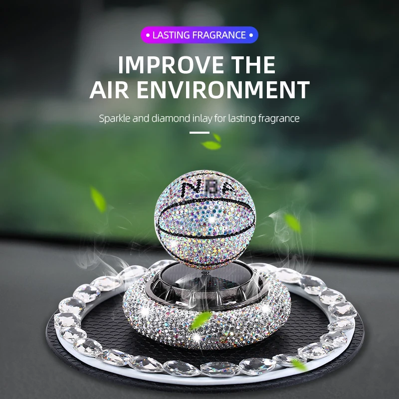 Diamond-Encrusted Basketball Rotating Solar Car Solid Perfume Aromatherapy Car Air Perfume Creative Personality