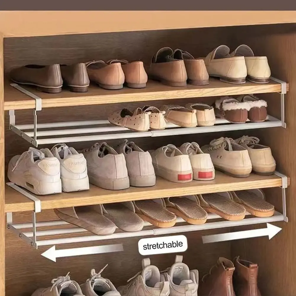 Portable Shoe Storage Rack Space-saving Under Hanging Retractable Shoe Cabinet Sturdy Layered Partition Holders Shoe Tray