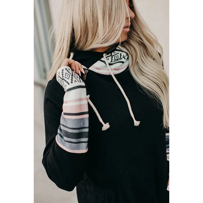 Primavera outono feminino hoodie moda personalidade rua cor correspondência com capuz pulôver lazer ao ar livre esportes de manga comprida topo