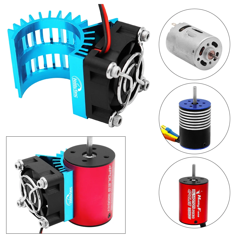 Electric Motor Heat Sink with Cooling Fan for 1/14 1/16 1/18 370 380 390 RC Car for 2838 2858 2845 Brushless Motor