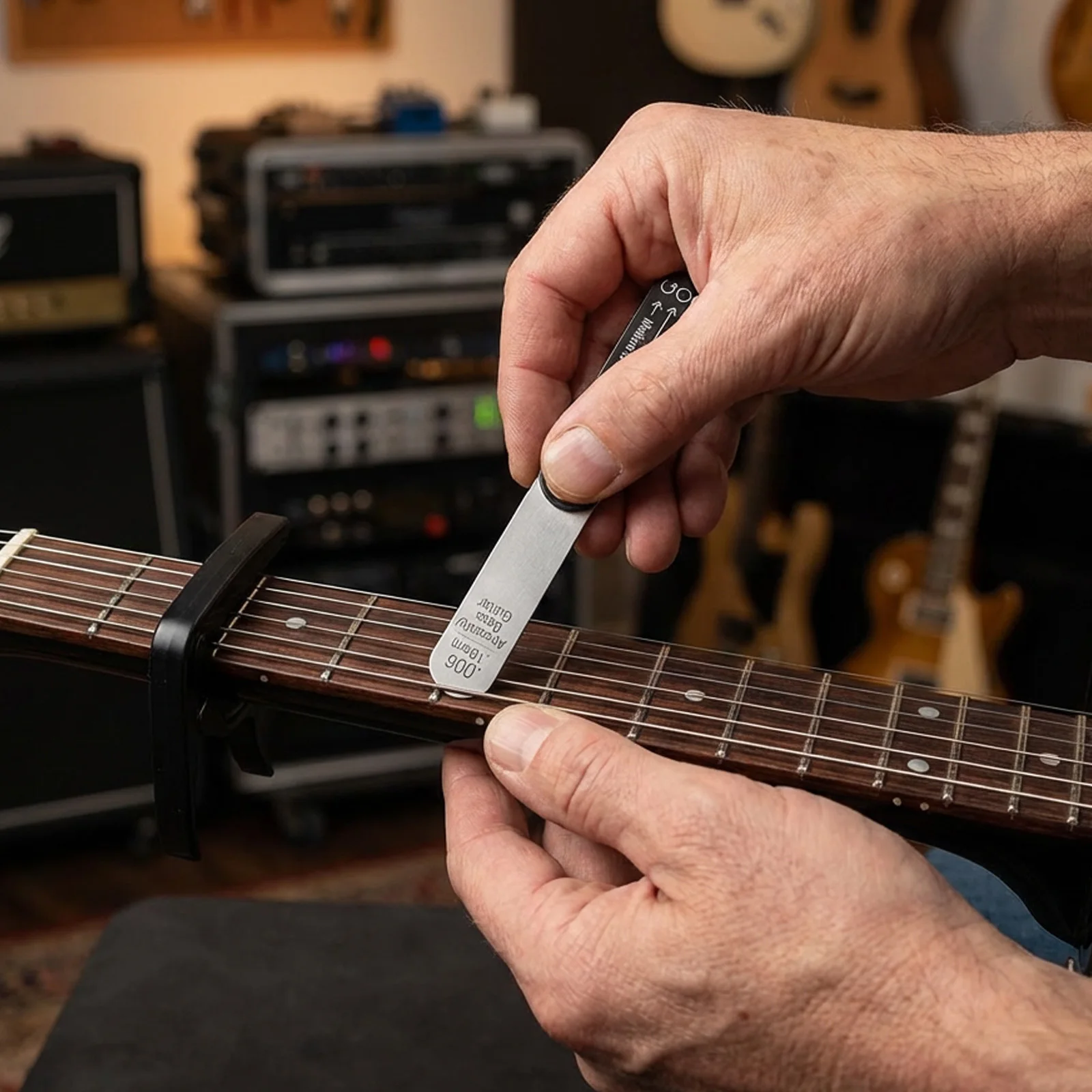 Combo de herramientas de configuración de guitarra profesional, medidor de acción de cuerda y alivio del cuello con varilla de armadura de precisión para acústica, eléctrica y bajo