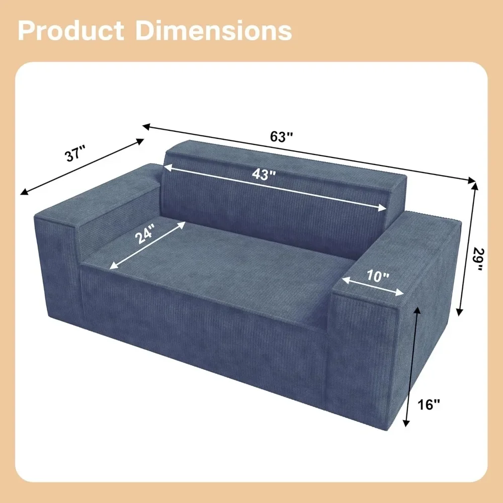 Memory Foam 2 Seater Sofa Couch, No Installation & Easy to Move, Corduroy Fabric, Modern Living Room Couch, Small Love Seat Sofa